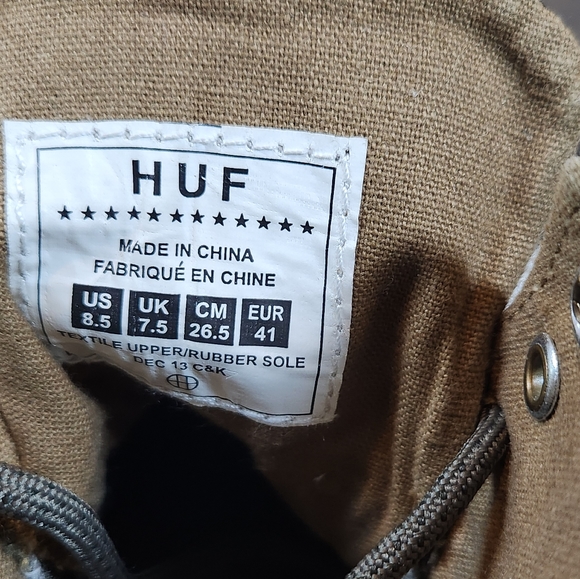 Huf Hupper Shoes High Top Olive Green Shell Shock Skate Sneakers Mens Sz 8.5 - Picture 10 of 11